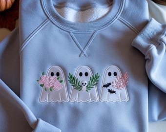 Embroidered Ghost Sweatshirt, Spooky Halloween Sweater