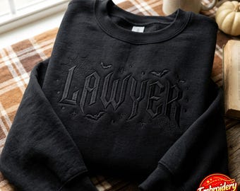 Embroidered Lawyer Heavy Metal Sweatshirt, Gothic Bats, Spiderweb Shirt