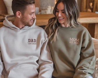 Custom Embroidered Mom Dad Sweatshirt, Matching Parents Outfit