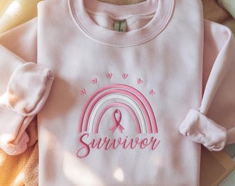 Embroidered Survivor Sweatshirt, Breast Cancer Awareness Pink Ribbon Crewneck