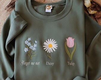 Embroidered Floral Crewneck Sweatshirt, Feminist Gift