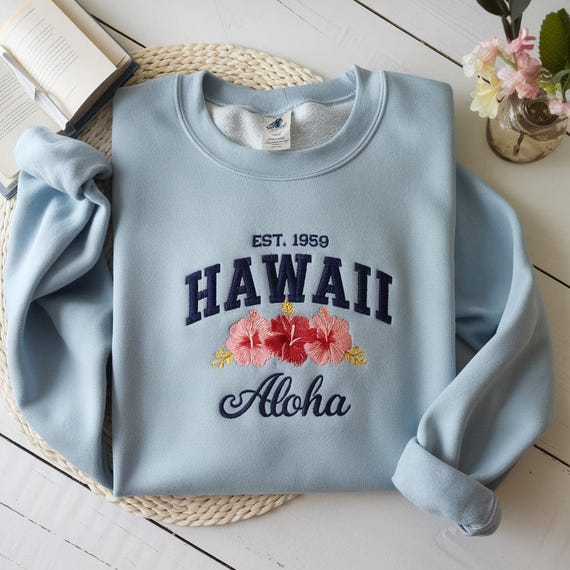 Embroidered Hawaii Aloha Sweatshirt - Tropical Hoodie, Hawaii Gift