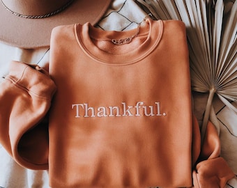 Embroidered Thankful Sweatshirt, Retro Fall Crewneck