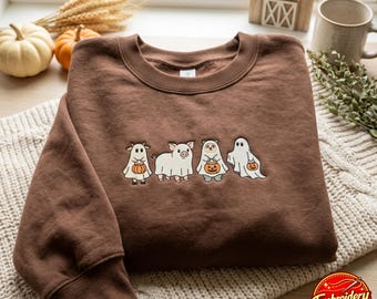 Embroidered Halloween Sweatshirt, Ghost Cows Shirt, Halloween Crewneck, Ghost Shirt, Cow Lover Gift, Halloween Cow Shirt, Halloween Tee