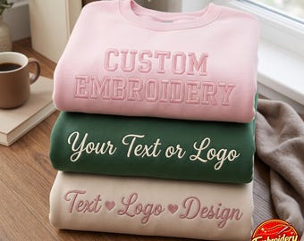 Embroidered Custom Text Sweatshirt, Vintage College Letters, Custom Font and Logo