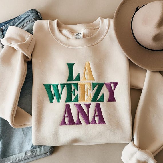Embroidered La Weezy Ana Sweatshirt | Louisiana Mardi Gras
