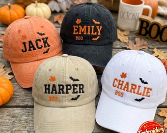 Embroidered Personalized Halloween Washed Cap, Custom Name Cap, Spooky Season Baseball Cap, Pumpkin Cap, Ghost Cap, Preppy Cap