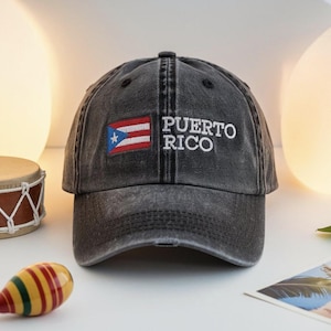 Embroidered Puerto Rico Flag Five Panel Washed Cap – Light Blue Embroidered PR Boricua Pride Hat