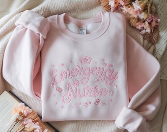 Embroidered Coquette Emergency Nurse Sweatshirt, Nurse Gift