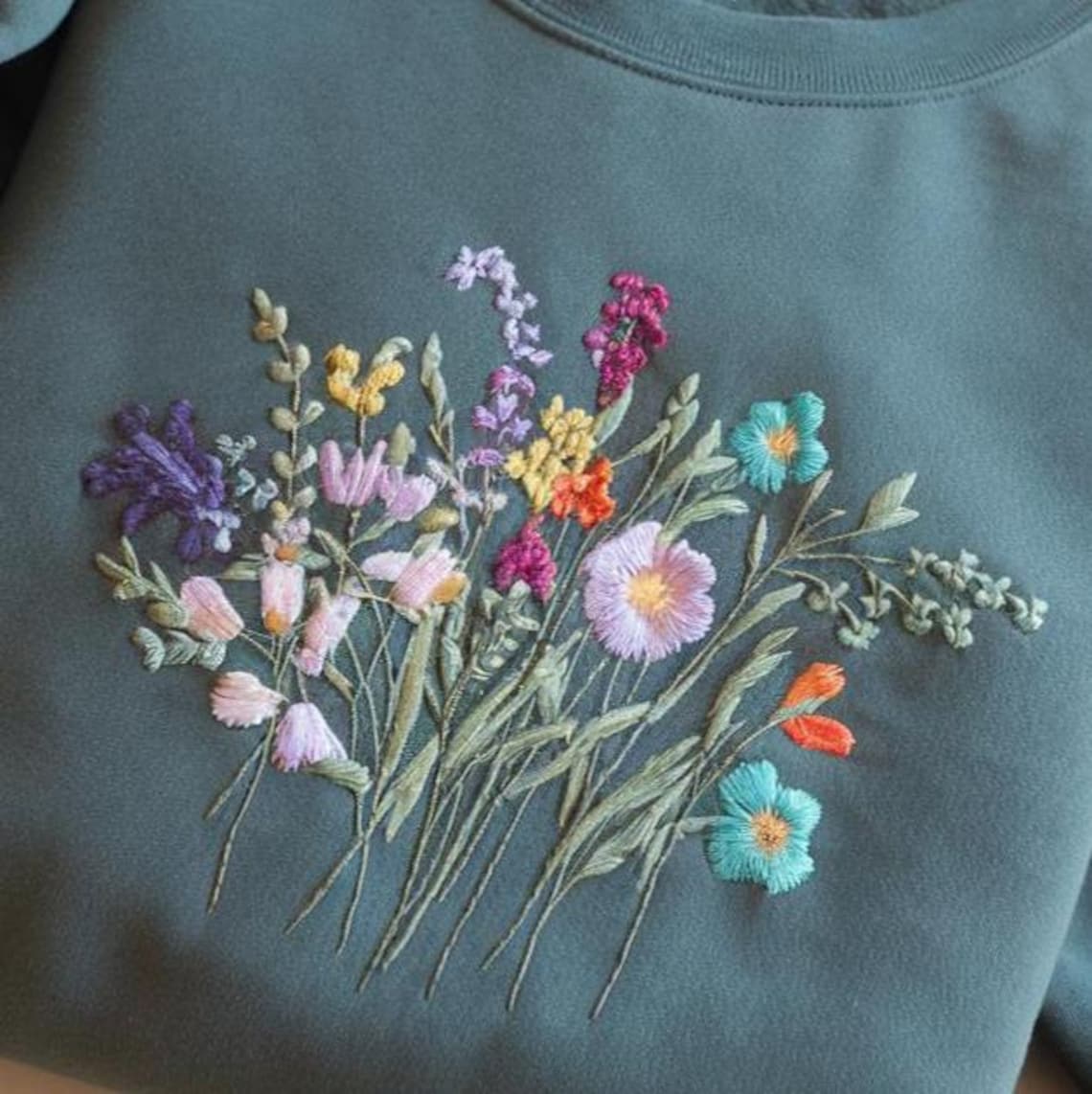 Floral Embroidered Sweatshirt: Wildflower Bouquet, Cottagecore Style - Etsy