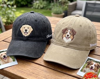 Custom Embroidered Pet Photo Washed Hat, Personalized Dog/Cat Cap
