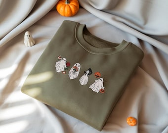 Embroidered Halloween Sweatshirt, Spooky Ghost Design