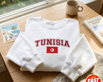 Embroidered Tunisia Soccer Sweatshirt, Flag Tunisia Team Soccer Sweatshirt