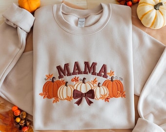 Embroidered Mama Fall Sweatshirt, Pumpkin Design