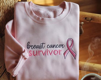 Embroidered Breast Cancer Survivor Shirt, Pink Ribbon Tee