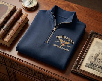United States 250th Anniversary Embroidered Quarter Zip 1776 2026 Patriotic