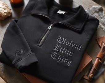 Embroidered Fourth Wing Embroidered Quarter Zip Sweatshirt: Dragon Sleeve, Book Lover Gift