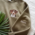 Custom Embroidered Pet Portrait Sweatshirt, Personalized Dog Cat Crewneck