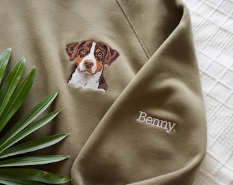 Custom Embroidered Pet Portrait Sweatshirt, Personalized Dog Cat Crewneck