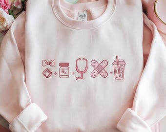 Embroidered Nurse Icon Sweatshirt, Coquette Healthcare Shirt