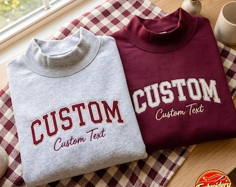 Embroidered Personalized Game Day Mock Neck Sweatshirt, Custom College Team Mascot Sweatshirt,Custom Text Crewneck,Embroidered Varsity Text