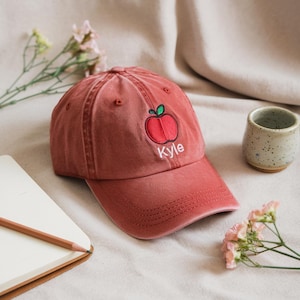 Embroidered Custom Embroidered Teacher Hat – Personalized Back to School Baseball Cap with Apple Washed Hat, Gifts For Children, Teacher