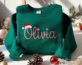 Embroidered Personalized Christmas Sweatshirt, Custom Family Sweater