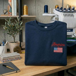 Embroidered America 250th Anniversary Sweatshirt, Patriotic USA Flag Tee immagine 3