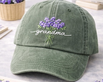 Embroidered Grandma Hat with Floral Design – Washed Cotton Cap
