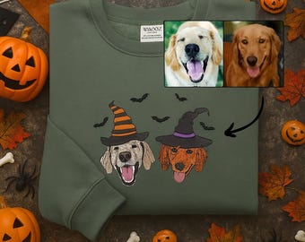 Embroidered Halloween Pet Portrait Sweatshirt, Custom Dog Crewneck