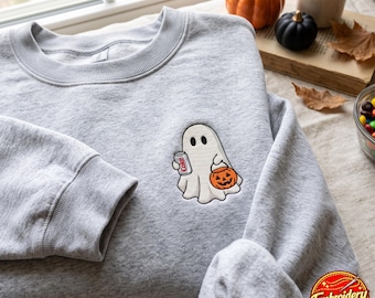 Bluza z haftowanym motywem ducha Halloween, Coca-Cola Light, Upiorny sezon