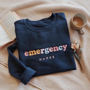 Embroidered Emergency Nurse Sweatshirt, ER Nurse Gift image 1