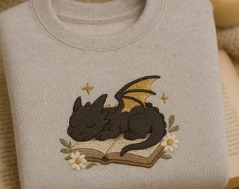 Embroidered Dragon Book Sweatshirt, Cottagecore Bookworm Sweater
