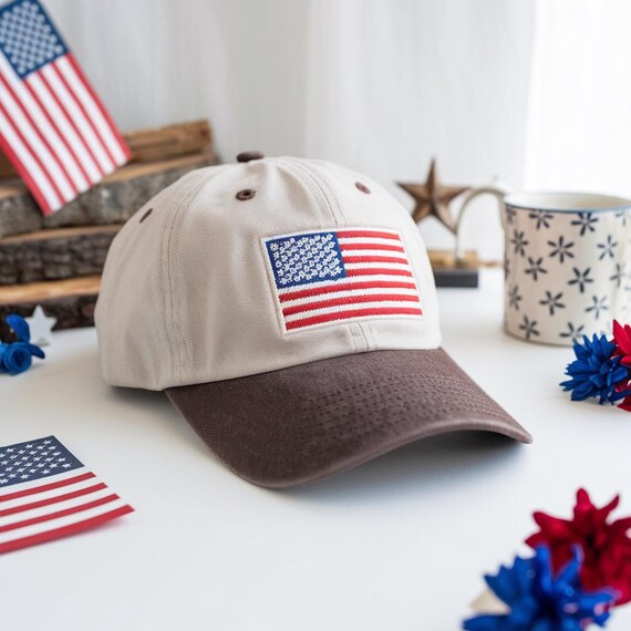 Patriotic Floral Patch Baseball Cap - Red White Blue ?? Top off your look with our USA Applique Hats! Featuring  main image 2