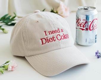 Diet Coke Embroidered Corduroy Hat, Funny Quote Cap
