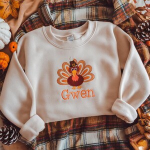 Embroidered Custom Name Thanksgiving Sweatshirt, Turkey Shirt