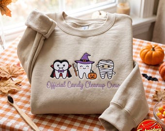 Embroidered Spooky Dentist Sweatshirt, Dental Hygienist Gift, Halloween Tooth RDH Dental Assistant Tee