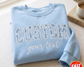 Embroidered Floral Custom Text SweatShirt, Personalized Chinoiserie Mama Shirt, Kids Name Shirt, Birthday Gift For Her