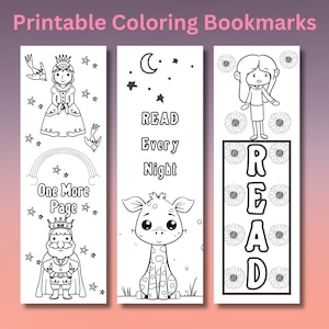 12 Reading Printable Coloring Bookmarks, Summer Reading Activities Classroom Bookmark Sets Cute Digital Bookmarks for Kids, Print and Color