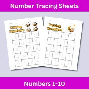 Number Tracing Worksheets 1-10: Preschool Kindergarten Printable (PDF)