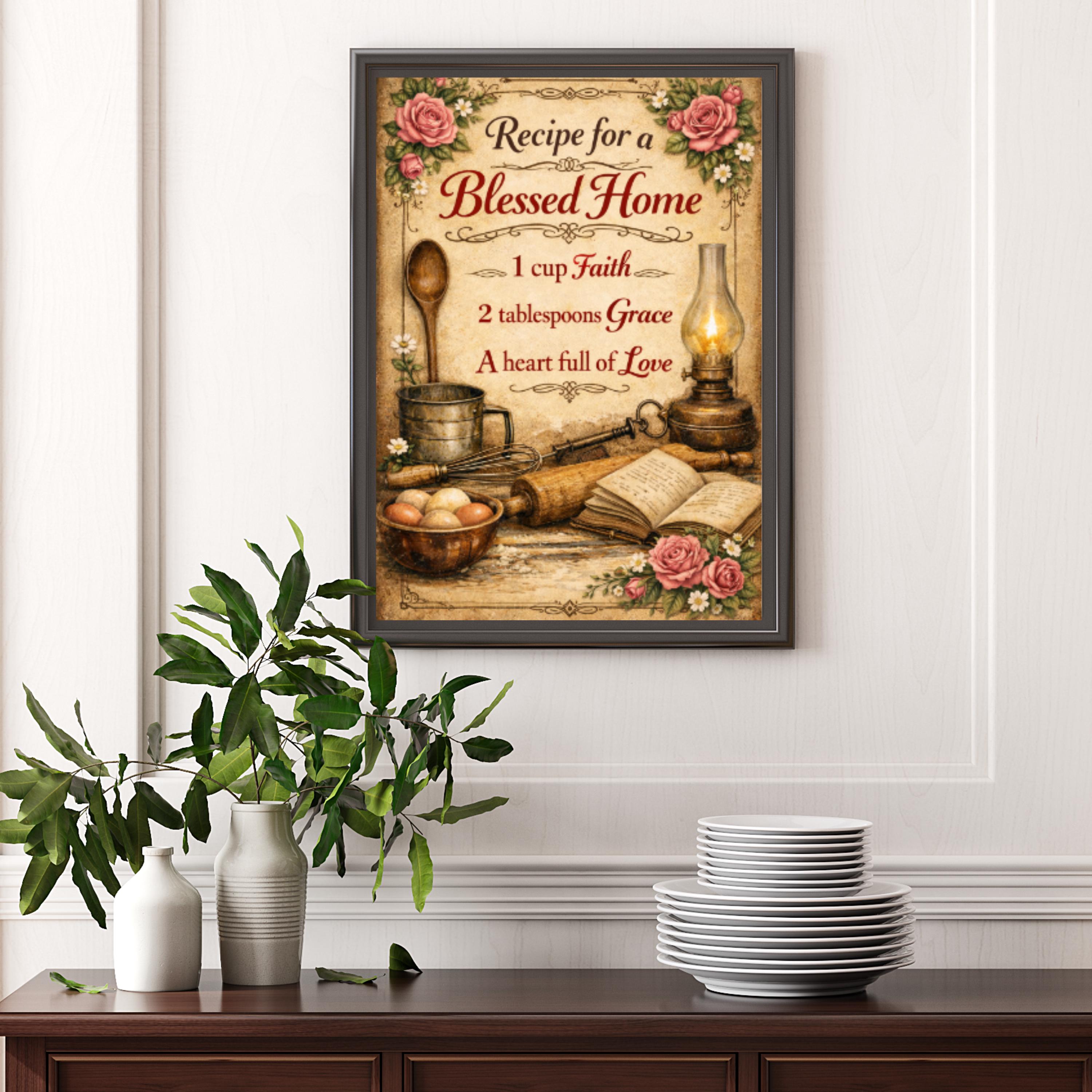 Christian Kitchen Wall Art Printable, Recipe for a Blessed Home Sign ...