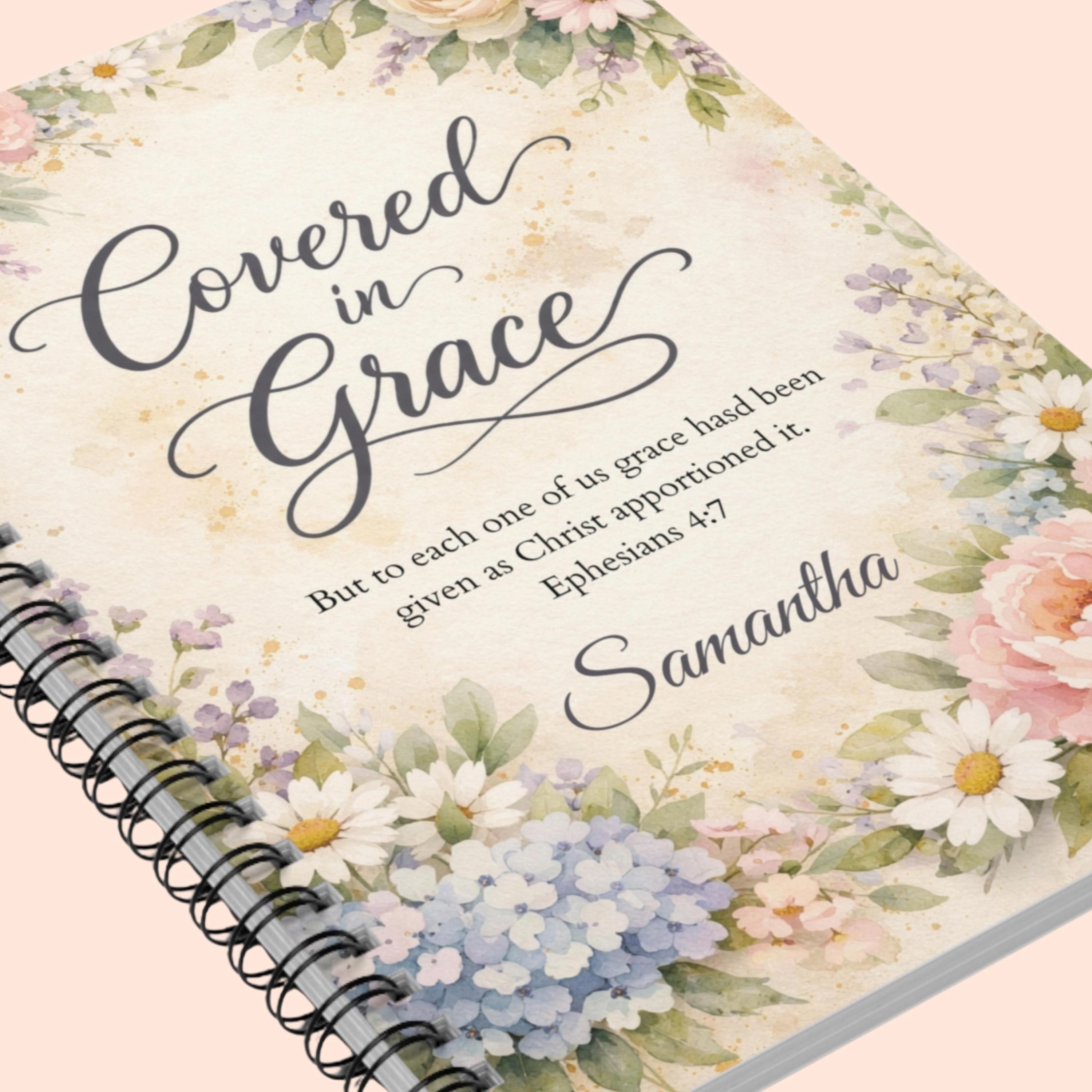 Personalized Floral Spiral Notebook | Covered in Grace Journal, Bible ...