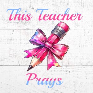 Christian Teacher PNG: Pink Pencil Coquette Bow - Sublimation Design (Digital Download)