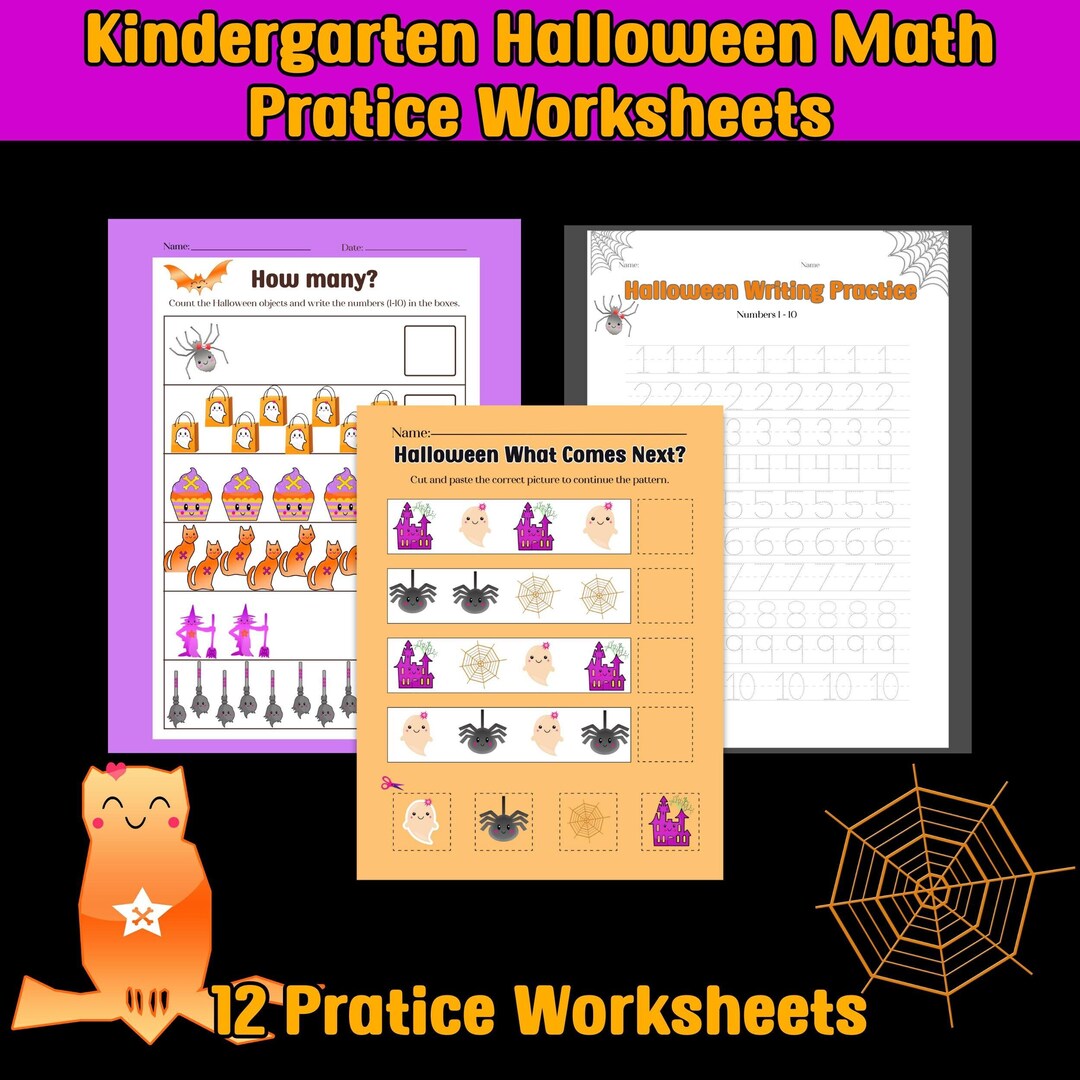 Halloween Math Practice Worksheets, Fun and Educational,12 Printable ...