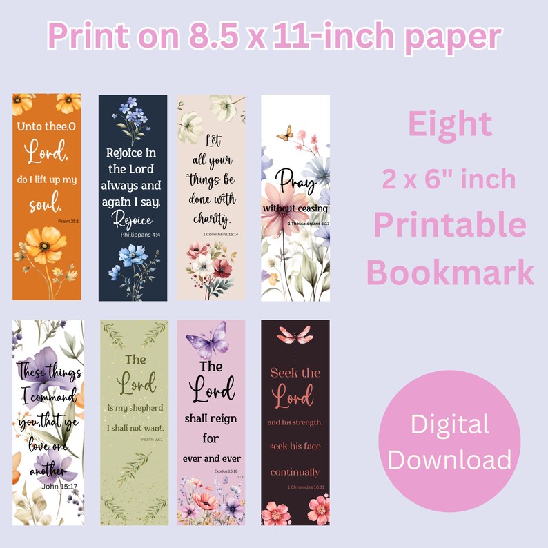 Printable Bible Verse Bookmarks, Christian Bookmark Set, Inspirational ...