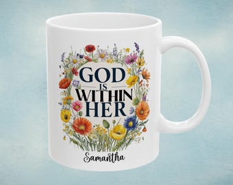Floral Scripture Ceramic Mug | Psalm 46:5 Coffee Cup for Encouragement, Gifts, Home Decor, Bible Verse Mug