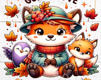 Christian Fall Clipart: Woodland Animals, Autumn Leaves (PNG Digital Download)