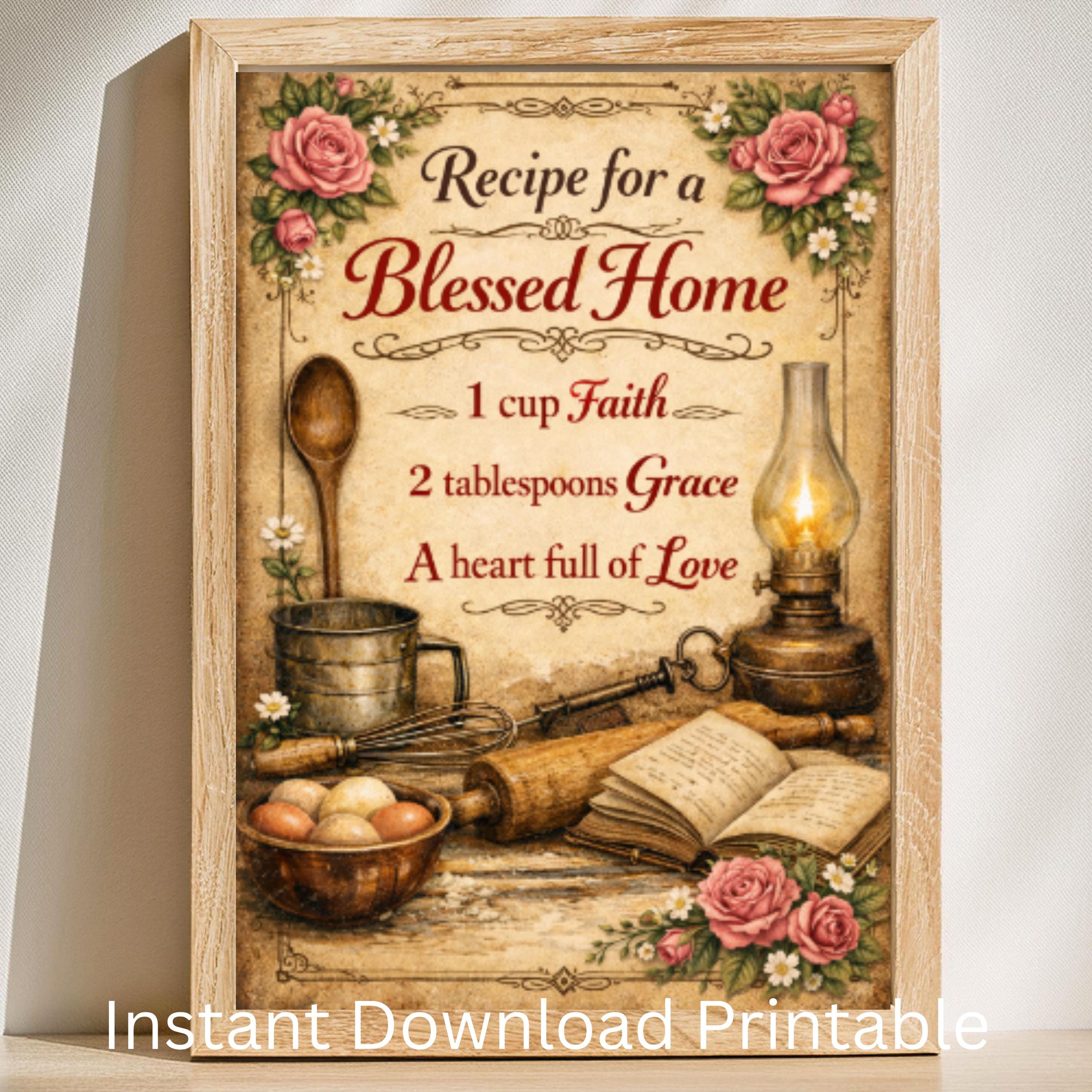 Christian Kitchen Wall Art Printable, Recipe for a Blessed Home Sign ...