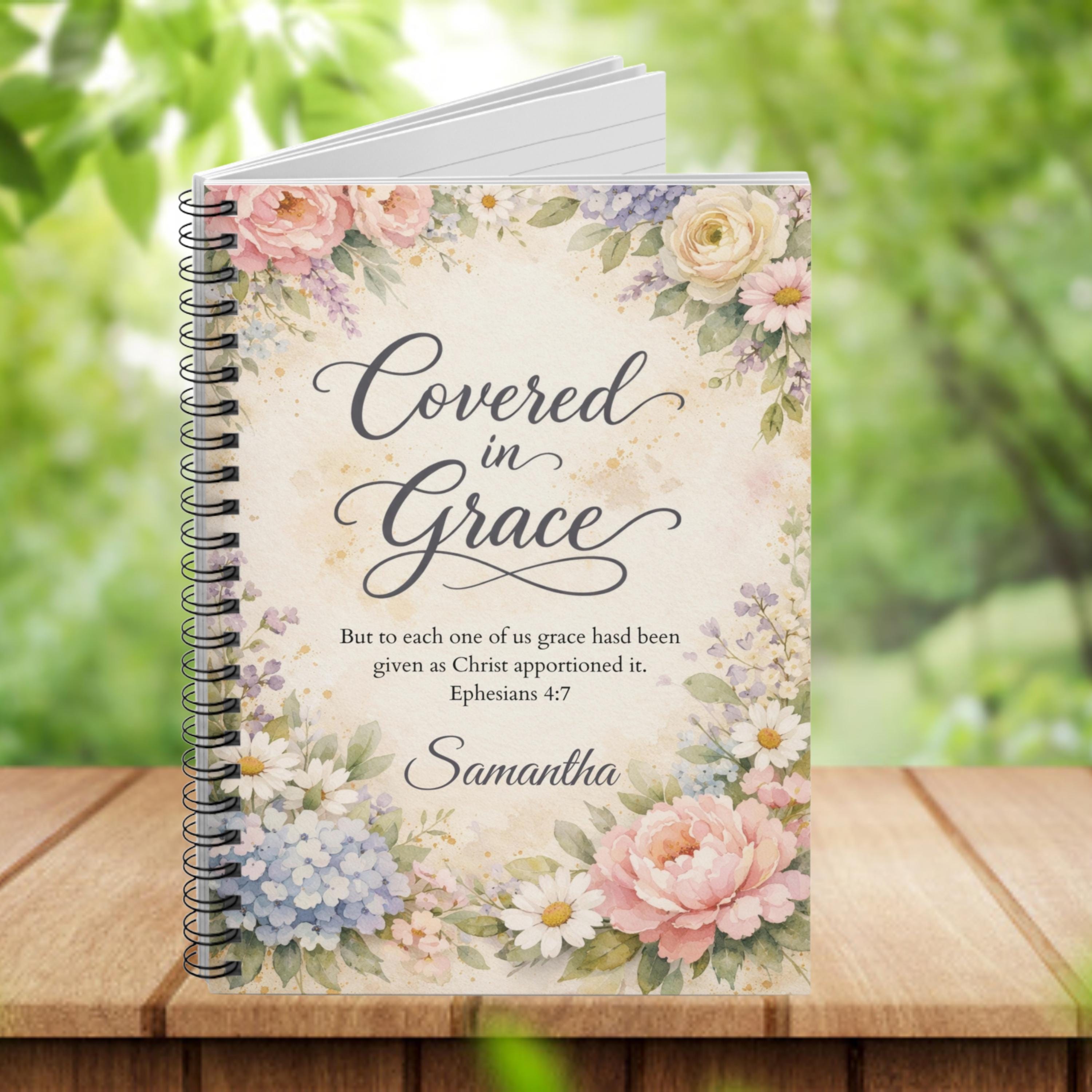 Personalized Floral Spiral Notebook | Covered in Grace Journal, Bible ...