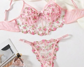 Pink Floral Corset Lingerie